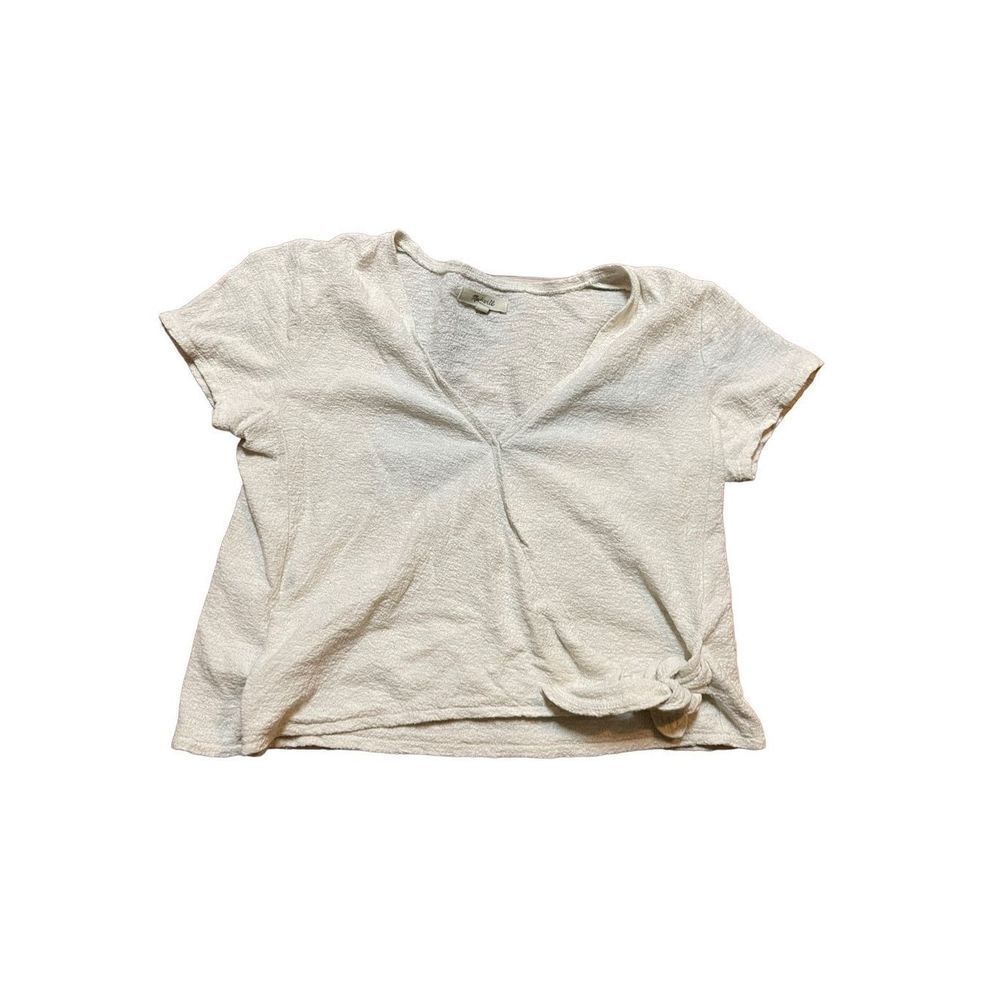 Madewell Wrap front tie‎ Shirt Womens Small S Short Sleeve V Neck Pullove…